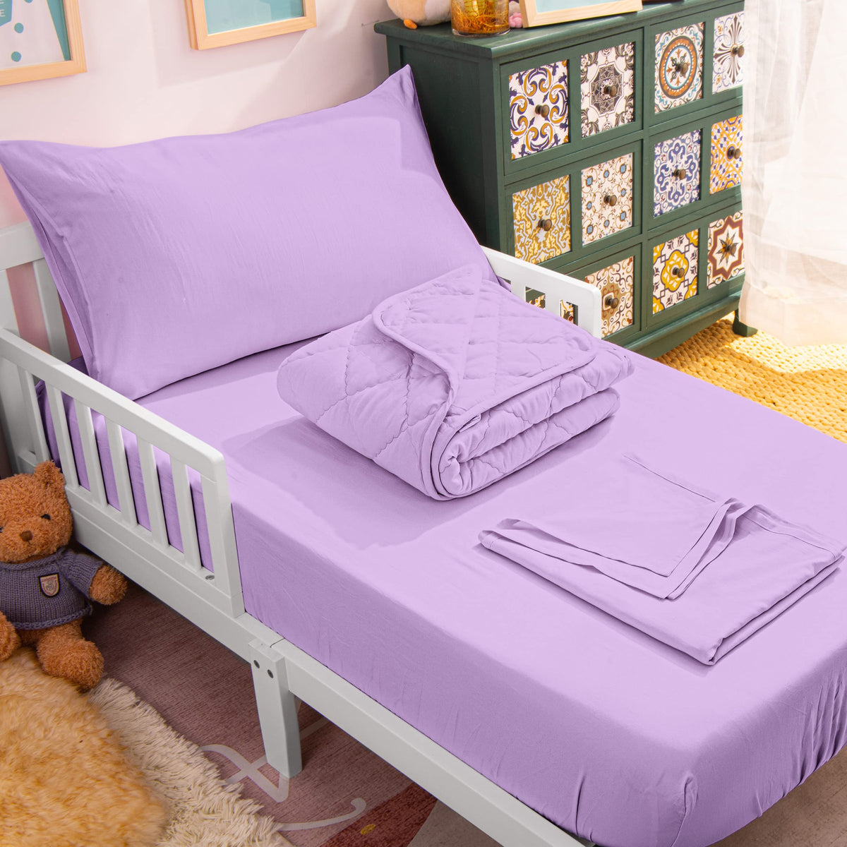 NTBAY Toddler Microfiber Bedding Set, 4 Piece, Pink