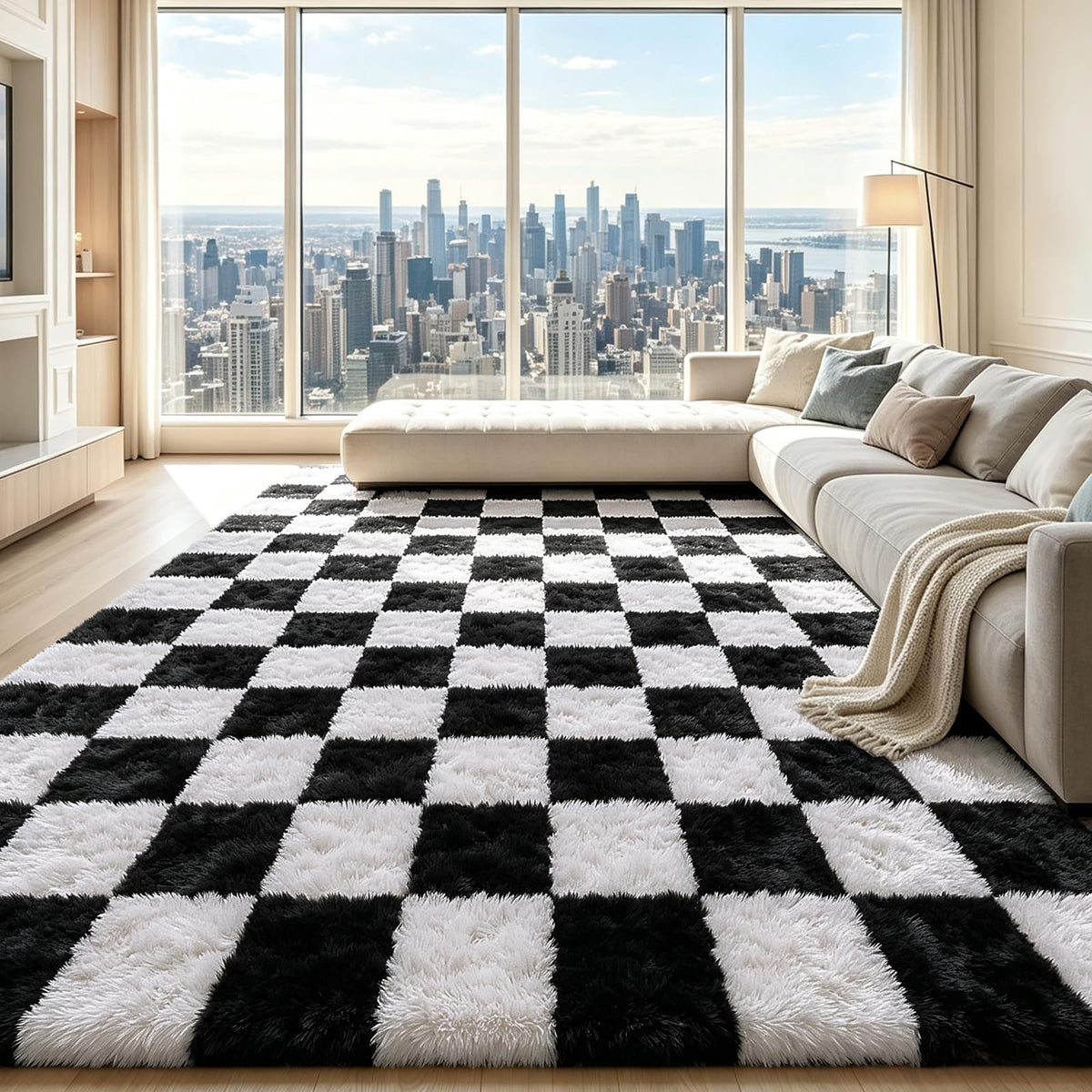 4x6 Beige Rug for Bedroom, Fluffy Shag Area Rug Small Rug Bedroom Carpet
