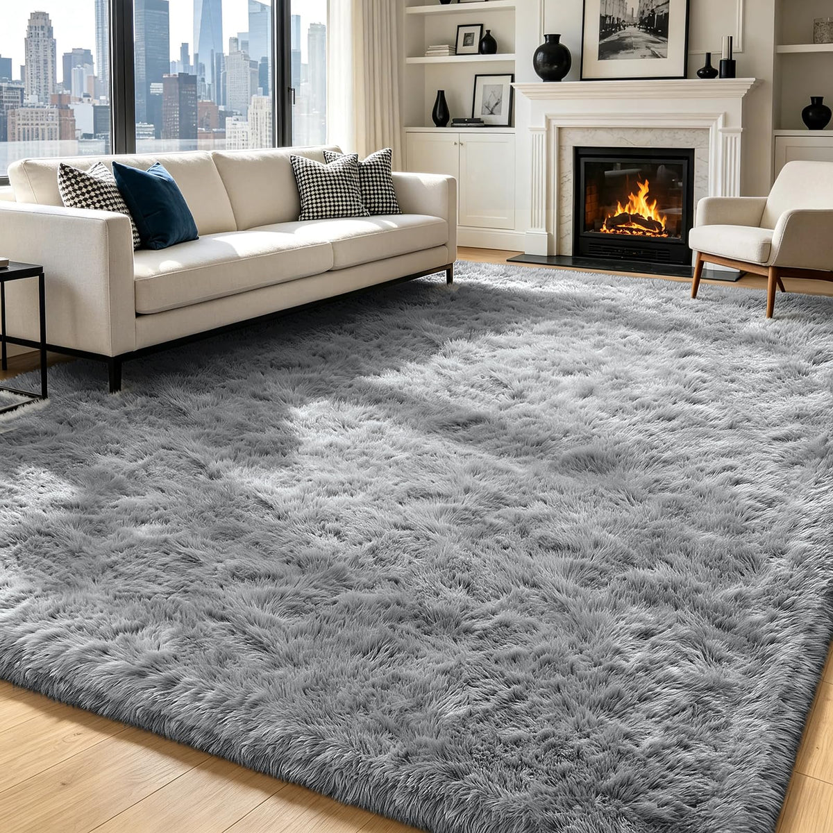 4x6 Beige Rug for Bedroom, Fluffy Shag Area Rug Small Rug Bedroom Carpet