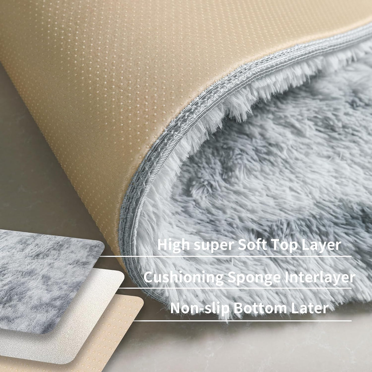 4x6 Light Grey Fluffy Shag Rug for Bedroom, Plush Washable Carpet