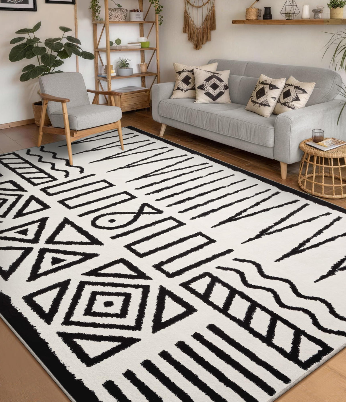 YIHOUSE 6x9 Washable Modern Abstract Black White Area Rug