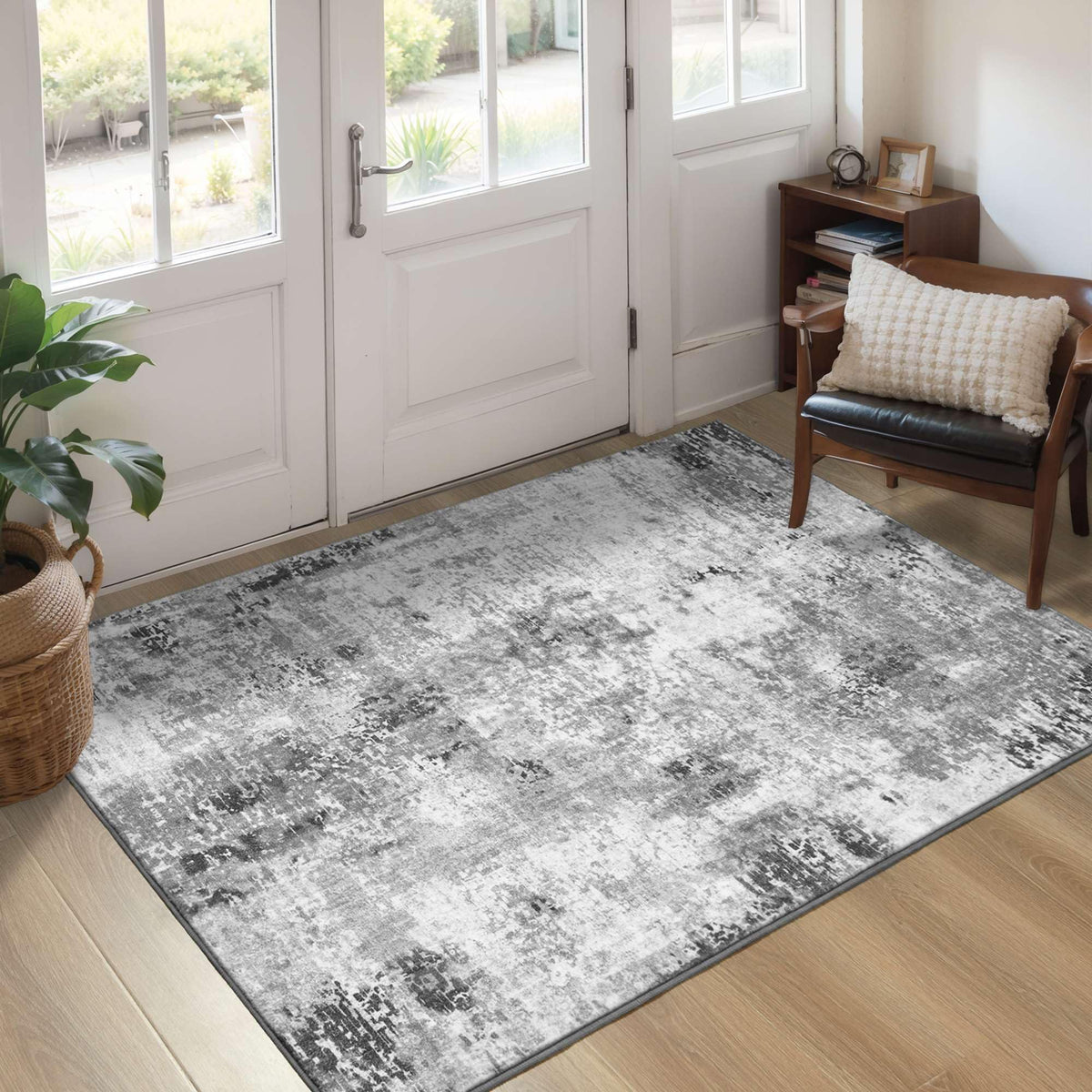 Living Room Rug 5x7 Gray Area Rug Machine Washable Boho Rug Non Slip Abstract Vintage Indoor Large Rugs for Bedroom, Classroom, College Dorm, Farmhouse, Dining Room, Kids Playroom