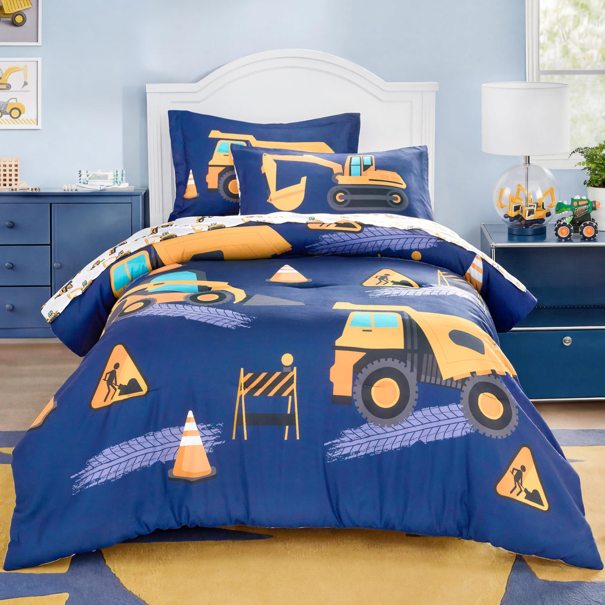 Joiedomi Kids Comforter Set Bedding Set for Boys Girls Super Soft Microfiber Bed in a Bag with Comforter Sheets Pillowcase Sham, Dark Blue Dinosaur, Twin