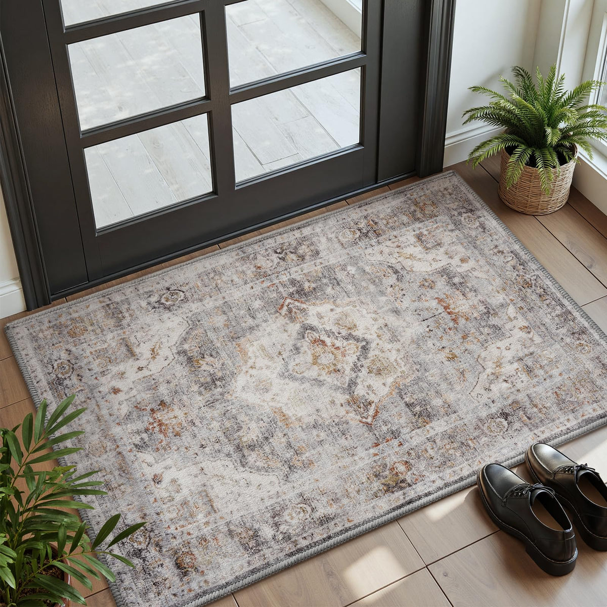 AMOAMI-Area Rug 5X7 Rugs for Living Room-Vintage Soft Beige Rugs for Bedroom-Non Slip Carpet-Machine Washable Rug for Dining Room Living Room Bedroom Office Under Table-Beige