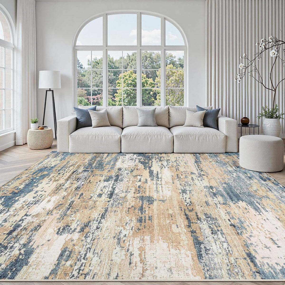 5x7 Area Rugs for Living Room Large Washable Abstract Rug White Gray Blue