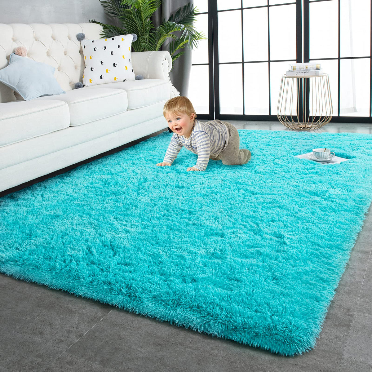 TWINNIS Super Soft Shaggy Rugs Fluffy Carpets, 4x5.9 Feet, Indoor Modern Plush Area Rugs for Living Room Bedroom Kids Room Nursery Home Decor, Upgrade Anti-Skid Rectangular Fuzzy Rug, Grey