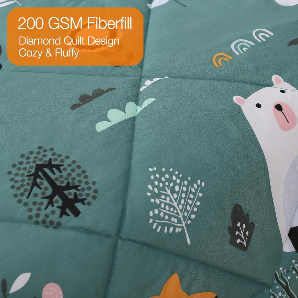 JSD Green Forest Animal Kids Comforter Set Twin Size