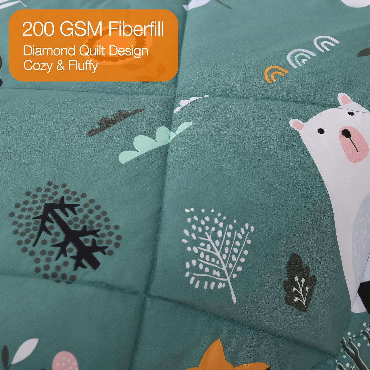 JSD Green Forest Animal Kids Comforter Set Twin Size