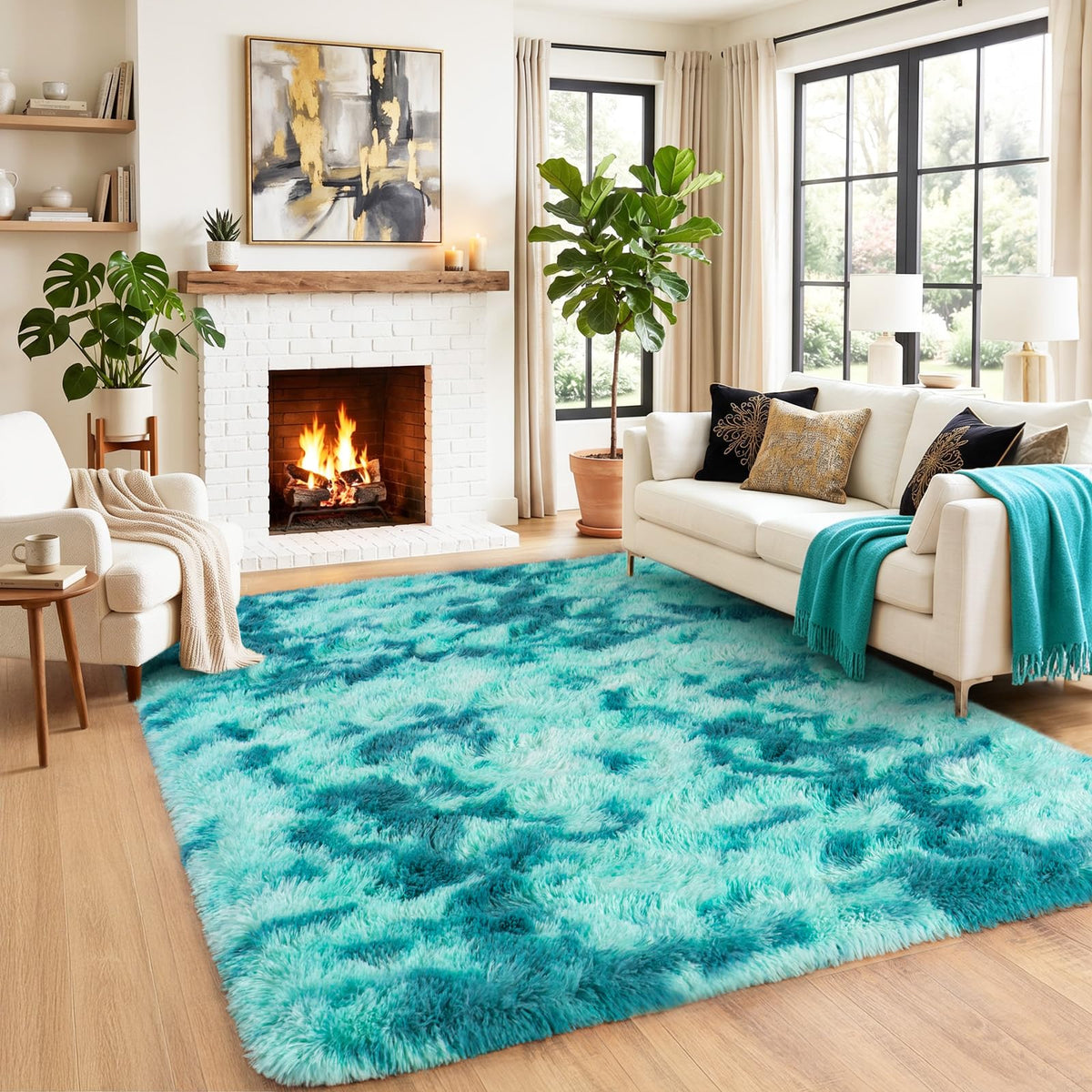 Black Rug for Bedroom, Soft Shaggy Modern Shag 4x6 Area Rugs for Living Room, Upgrade Non-Slip Plush Fluffy Carpet for Kids Boys Girls Room Dorm Home Decor Aesthetic