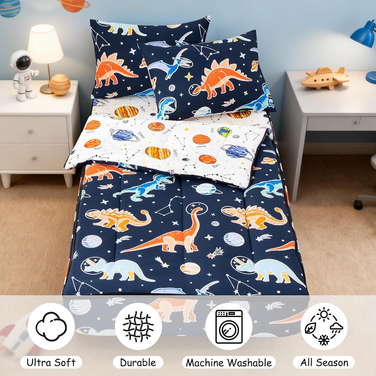 Meeting Story All-in-One Design Dinosaur Zipper Bedding Set for Kids,Twin