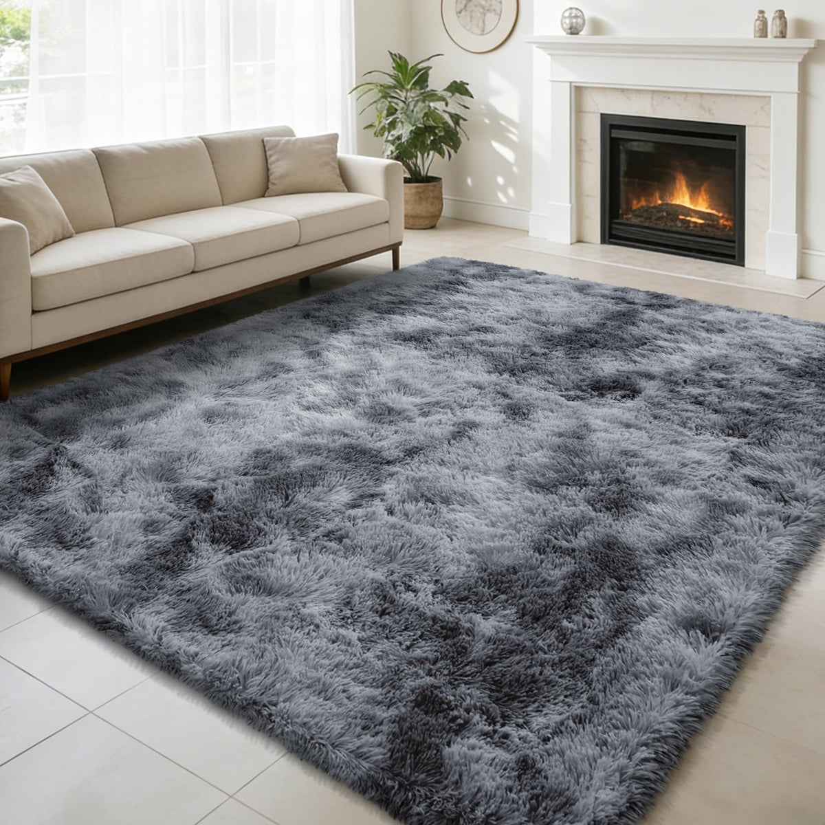 5x8 Shag Area Rug for Bedroom,Grey and Black Fluffy Rugs for Living Room