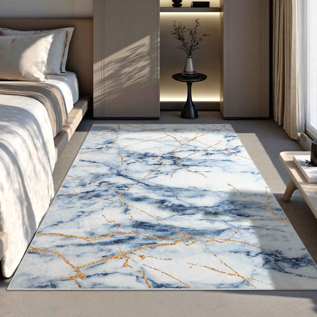 CRYPTOLITE Abstract Area Rug Washable Rug with Non-Slip Backing Low Pile Area Rugs for Living Room,Bedroom,Dining Room,4x6, Gold&Grey