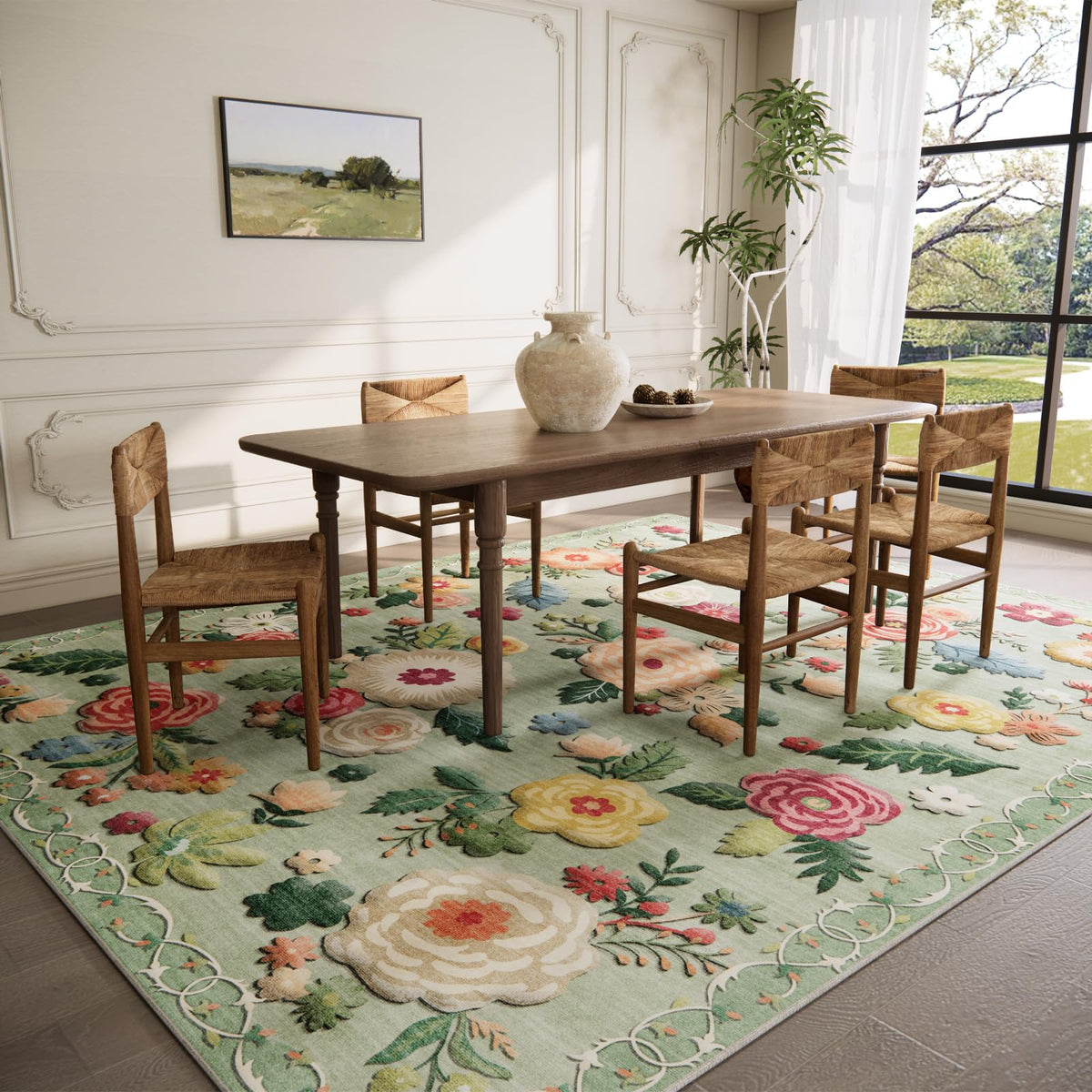5x7 Area Rug for Living Room: Washable Bedroom Rug Non Slip Low Pile Carpet