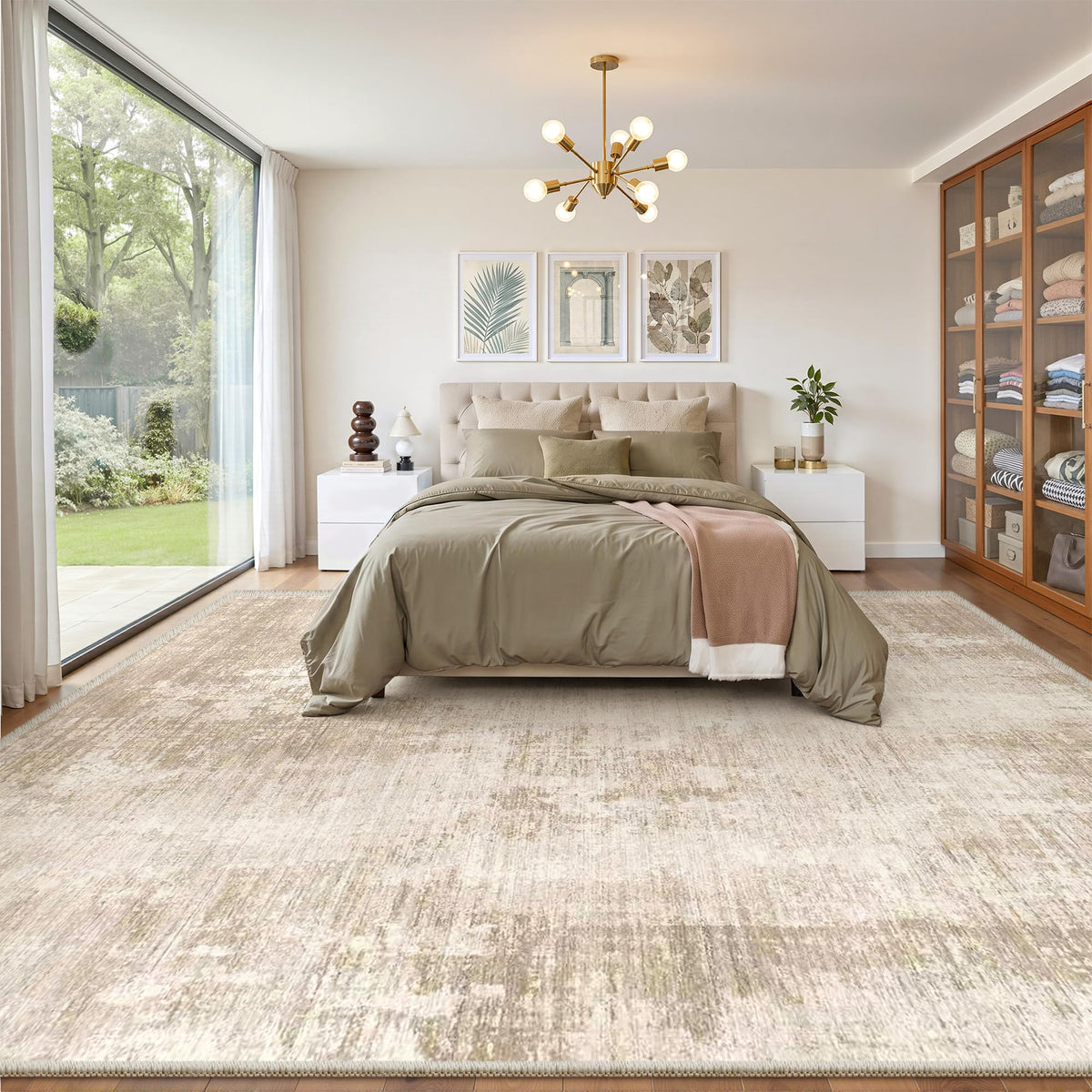 Valenrug Beige 8x10 Area Rugs for Living Room, Large Washable Rug Non Slip