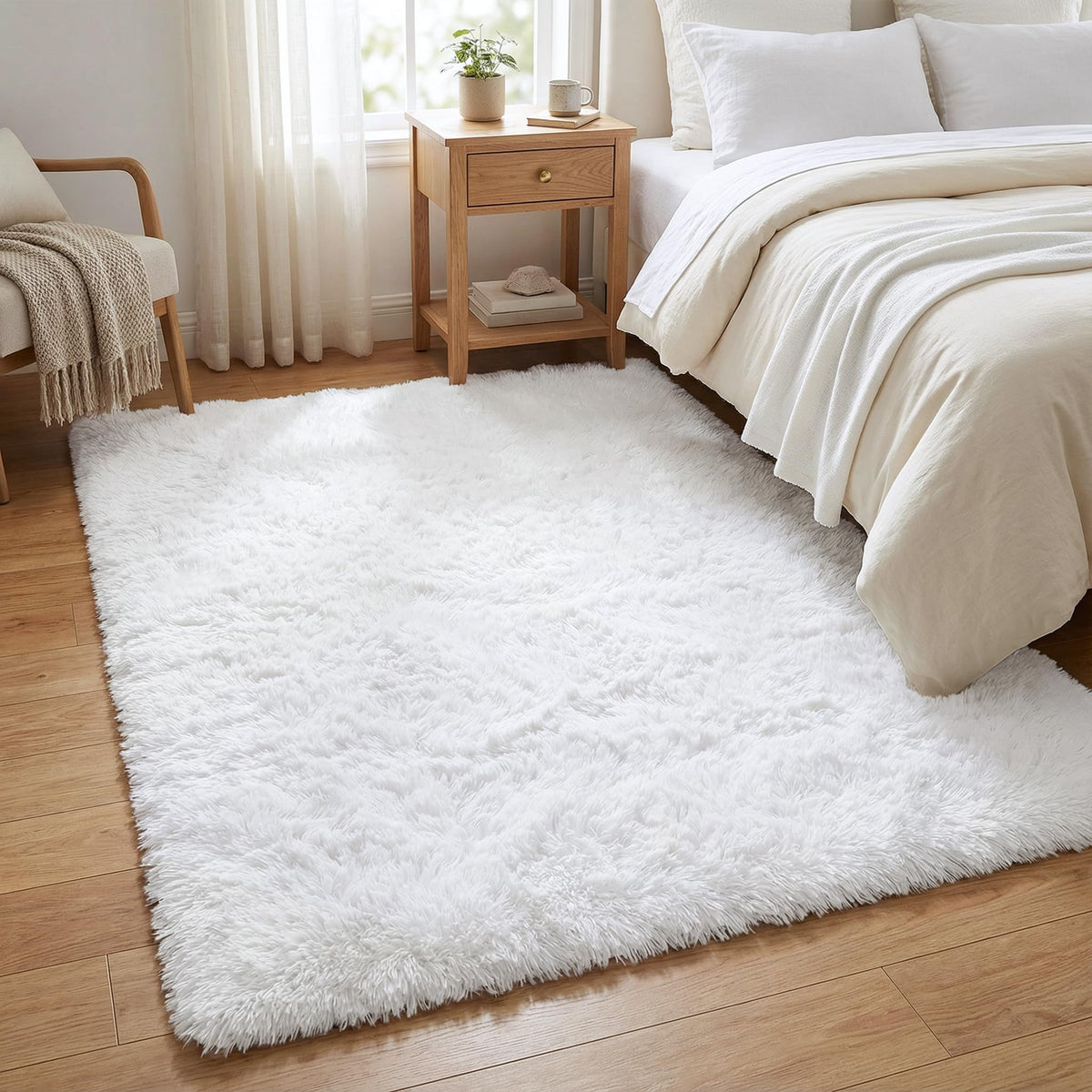 Merelax Soft Area Rug for Livingroom Bedroom, Machine Washable 4x6 Black Rugs Fluffy Shaggy Bedside Rug, Non Slip Indoor Carpet for Nursery Kids Room Home Decor Aesthetic