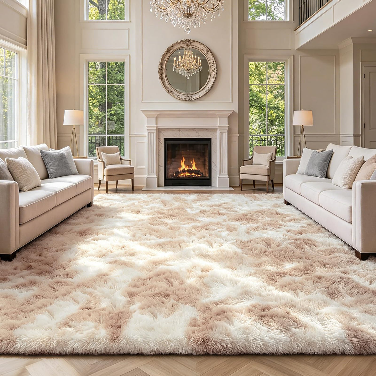 Shag Area Rugs for Bedroom Living Room,4X6 Ultra Soft Fluffy Area Rugs for Dorm,Indoor Carpet Plush Rugs for Home Decor,Tie-Dye Grey