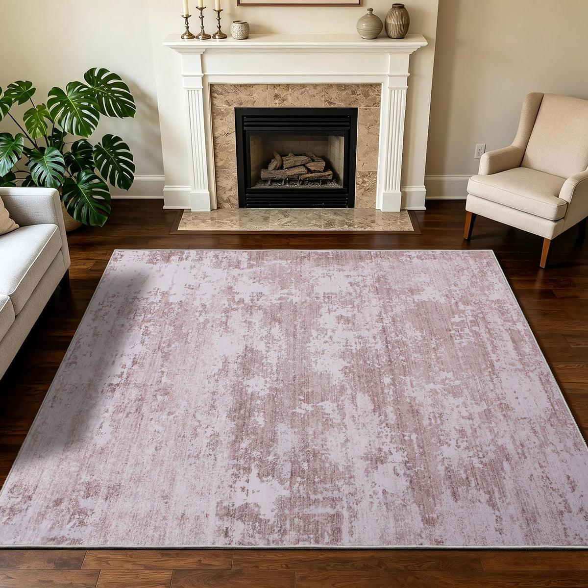 5x7 Area Rugs Living Room Rug Abstract Washable Rug Non-Slip Soft Low Pile Indoor Floor Stain Resistant Thin Carpet for Bedroom Dining Room Home Office Farmhouse Nursery - Light Gray & Cream 5' x 7'