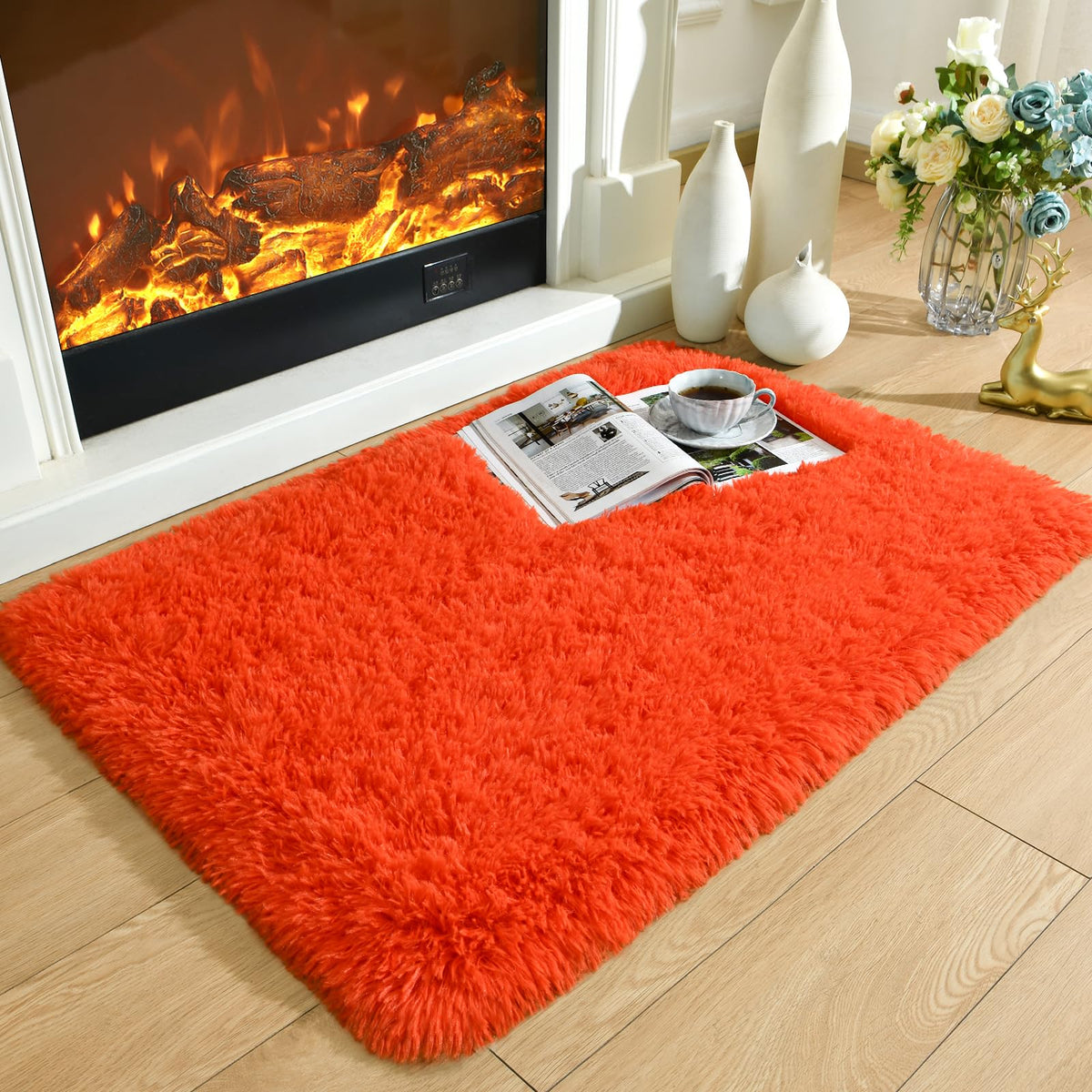 Merelax Soft Area Rug for Livingroom Bedroom, Machine Washable 4x6 Black Rugs Fluffy Shaggy Bedside Rug, Non Slip Indoor Carpet for Nursery Kids Room Home Decor Aesthetic