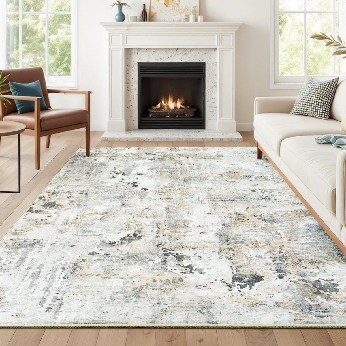 9x12 Area Rugs for Living Room, Large Washable Rug, Brown/Grey