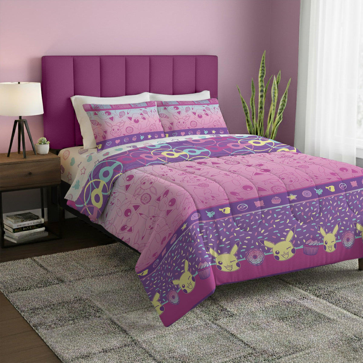 Northwest Pokemon First Starters Full Size Bed in a Bag Set, Pikachu Charmander Squirtle Bulbasaur, Kids Boys Girls Bedding Comforter Sheets