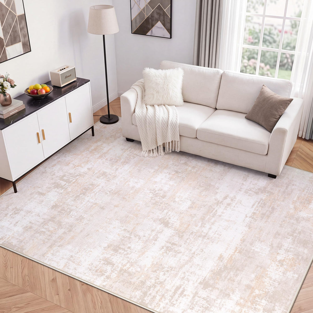 LIVELYGLOW 5x7 Washable Abstract Area Rug, Small Indoor Bedroom Dorm Rug
