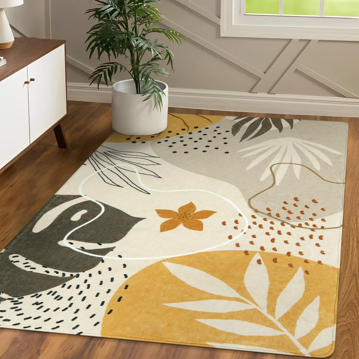 Lahome Pink Boho Nursery Rug 4x6, Washable Non Slip Soft Botanical Area Rug for Girls Bedroom Kids Room Playroom Dorm Apartment Decor