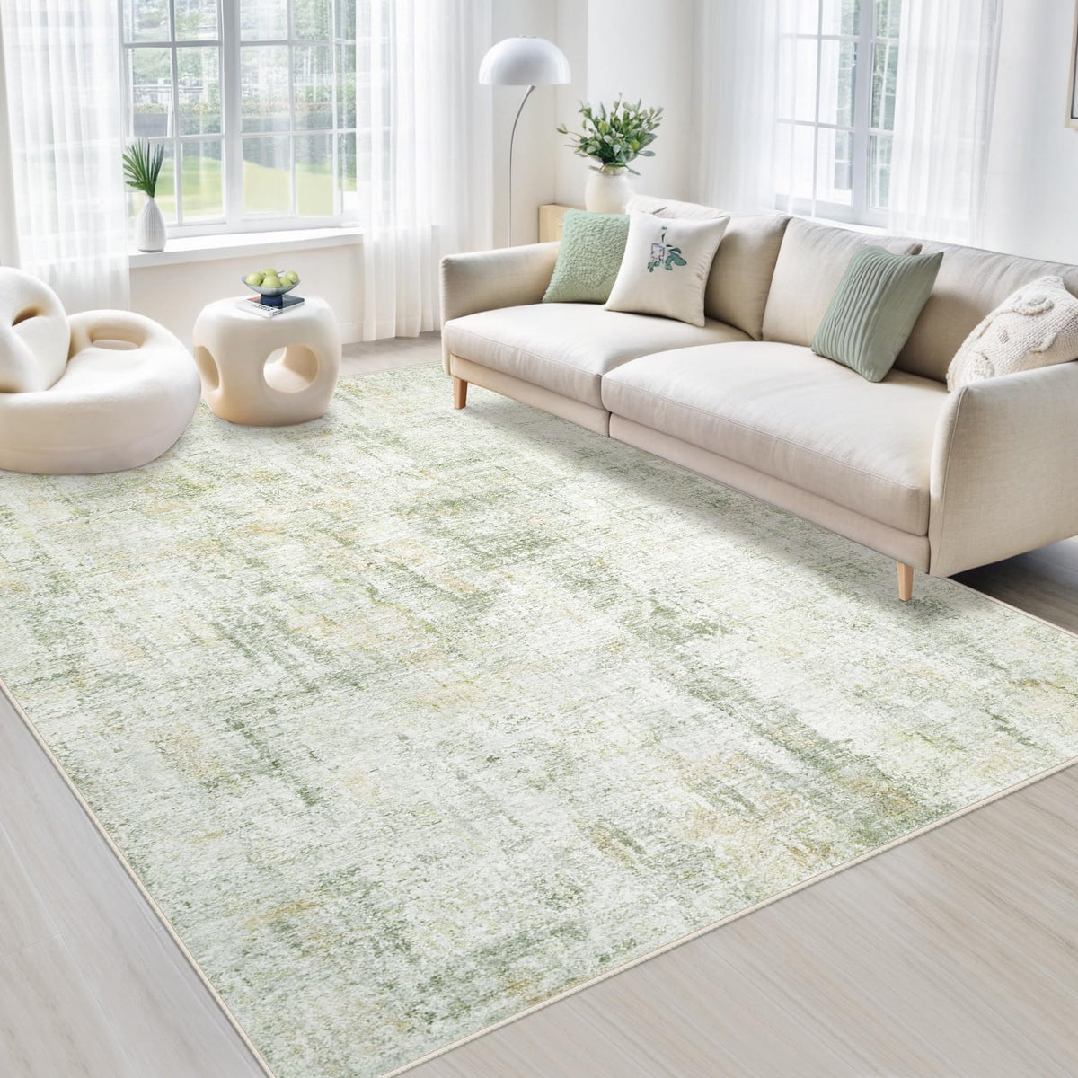 Area Rugs 6x9 Living Room: Washable Rug Modern Abstract Large Rug Soft Non Slip Neutral Rugs Stain Resistant Indoor Carpet for Bedroom Kitchen Dining Room Table Nursery Home Office Rugs(Beige,6'x9')