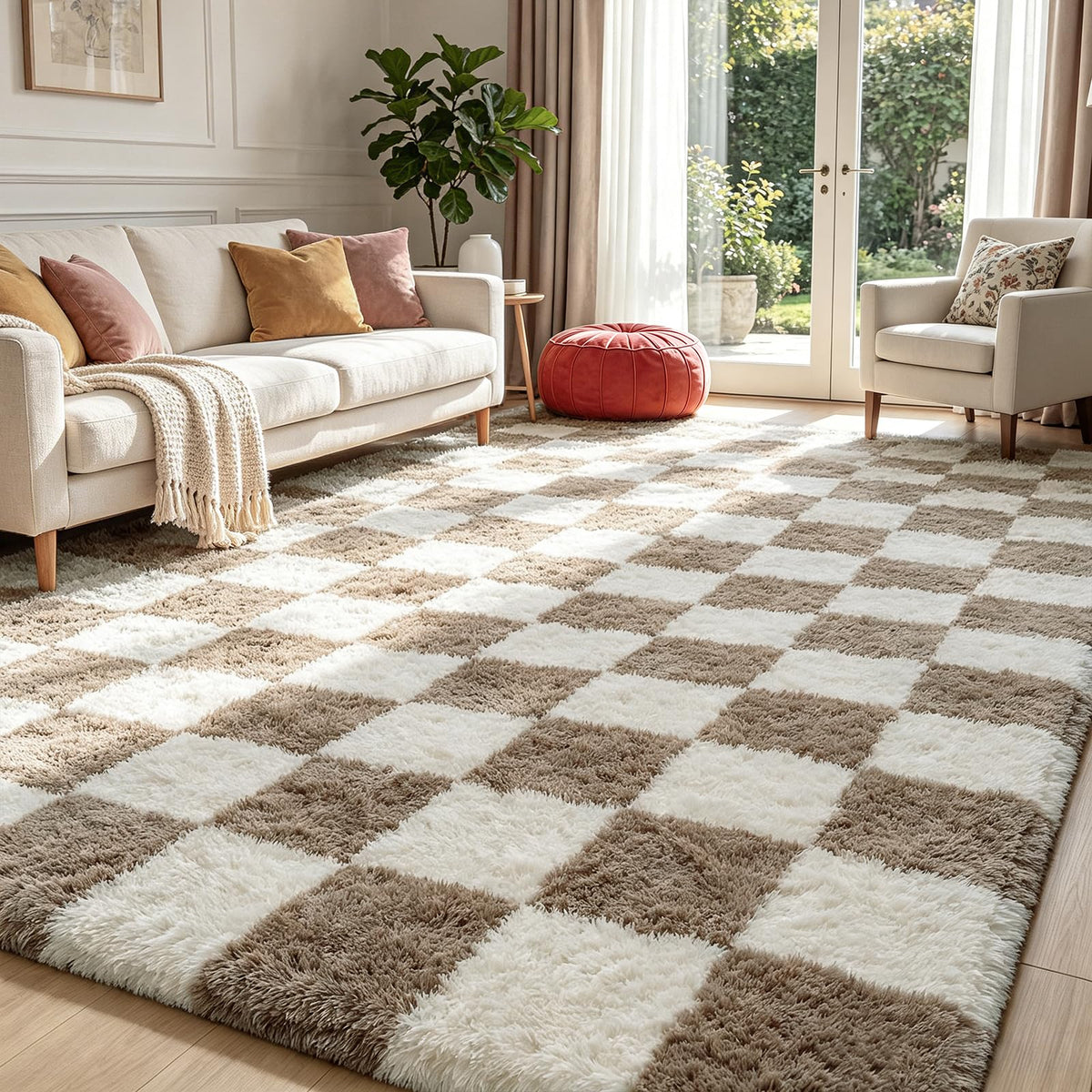 4x6 Beige Rug for Bedroom, Fluffy Shag Area Rug Small Rug Bedroom Carpet