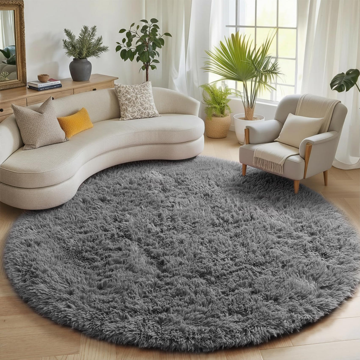 Area Rugs for Bedroom Living Room, 4x6 Fluffy Grey and Black Geometric Rug
