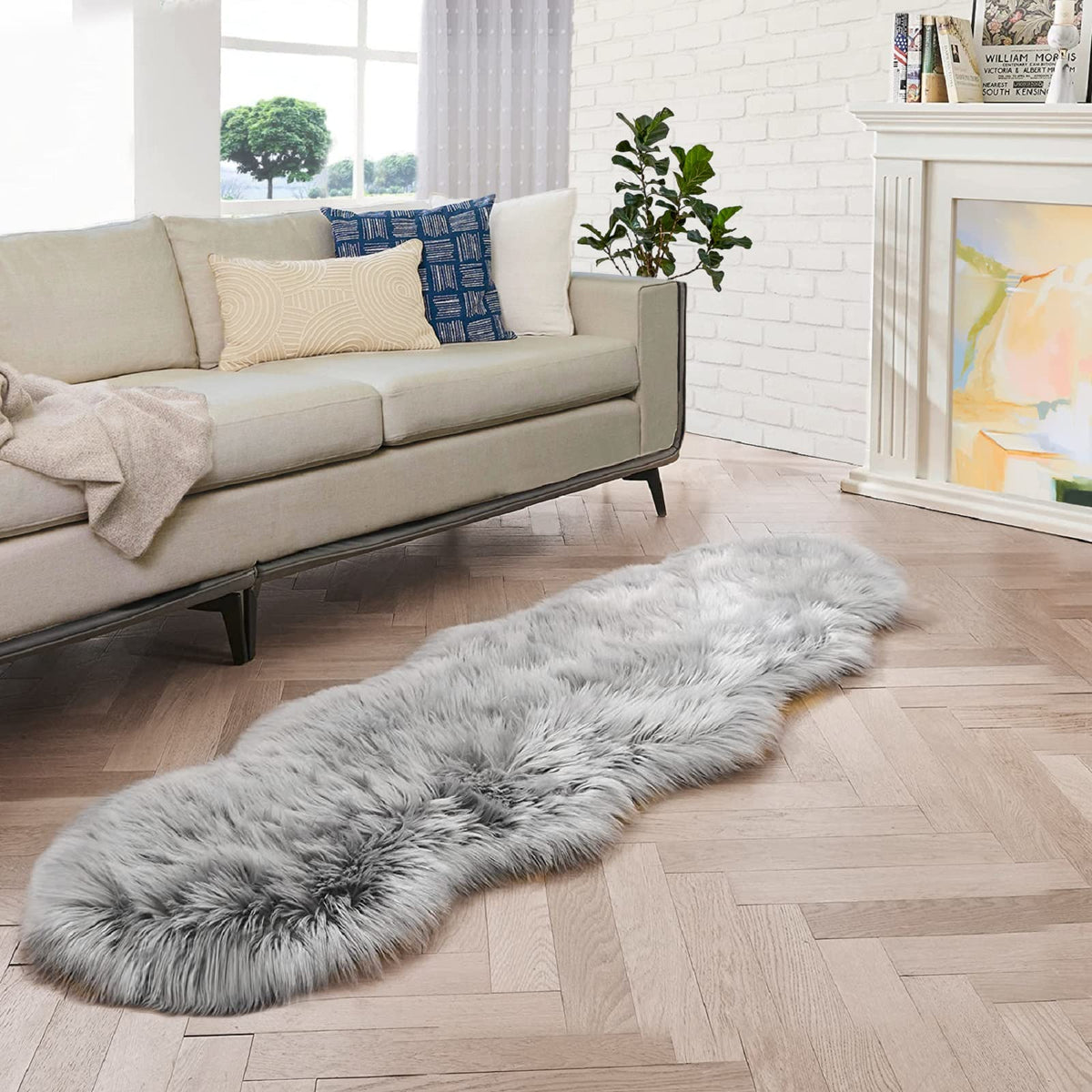ORINOVA White Faux Sheepskin Fuzzy Fur Rugs for Bedroom Small Machine Washable Fluffy Area Rugs for Living Room 2x4 Shag Nursery Rug