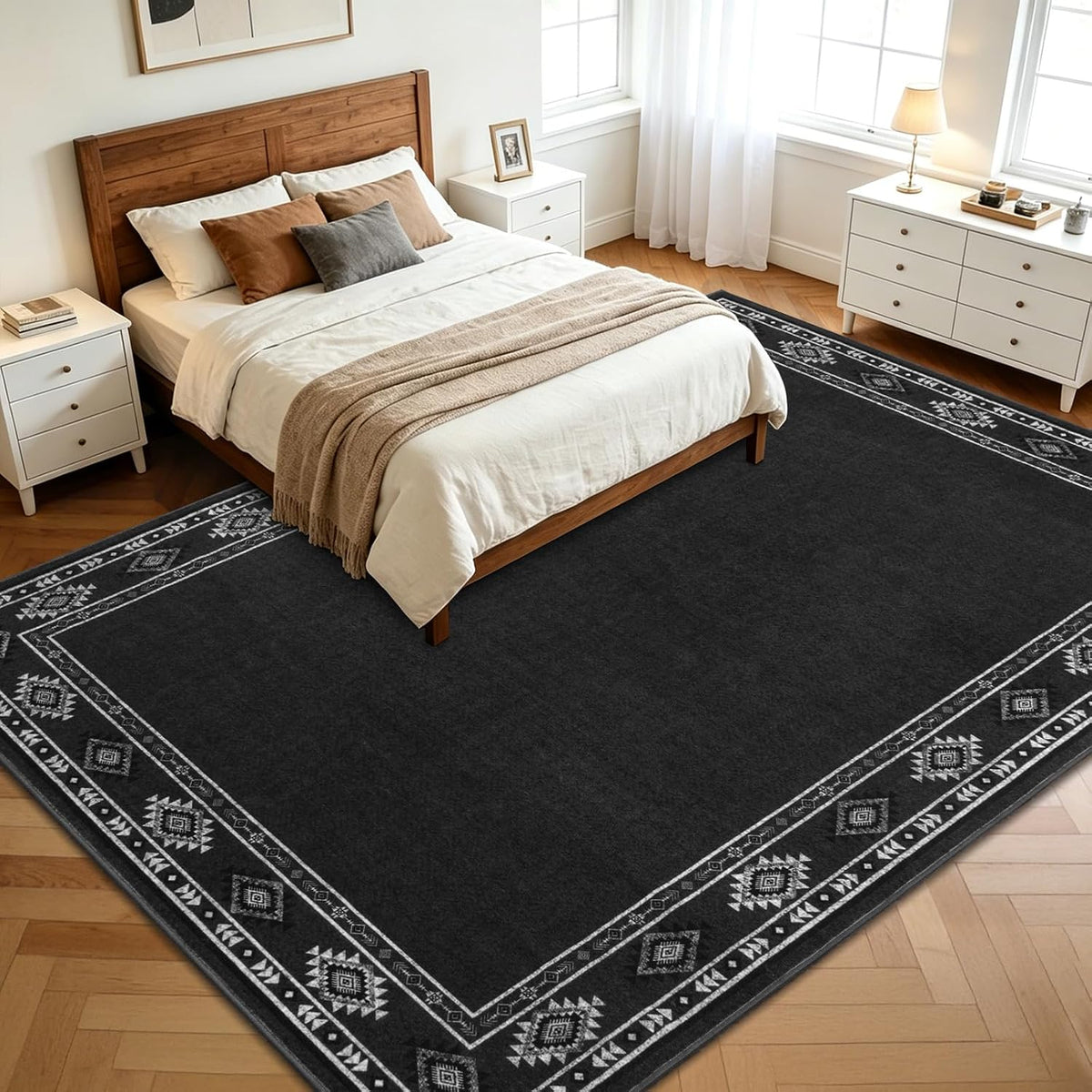 Large Geometric Area Rugs for Living Room Bedroom 4x6 Dark Grey Rug