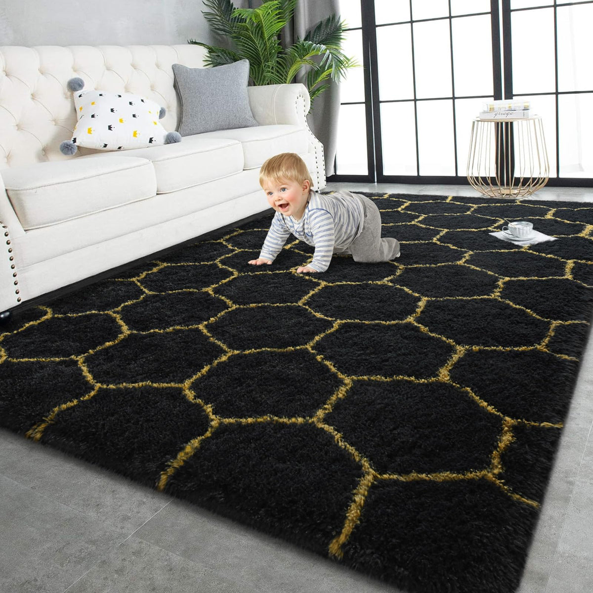 TWINNIS Super Soft Shaggy Rugs Fluffy Carpets, 4x5.9 Feet, Indoor Modern Plush Area Rugs for Living Room Bedroom Kids Room Nursery Home Decor, Upgrade Anti-Skid Rectangular Fuzzy Rug, Grey