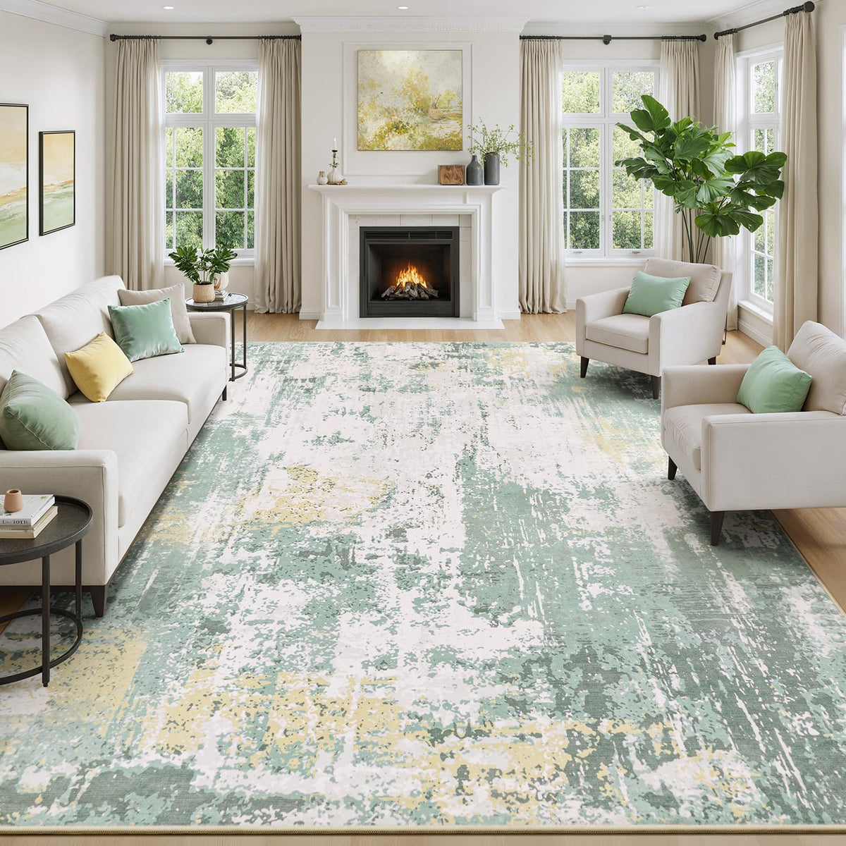9x12 Area Rugs for Living Room, Large Washable Rug, Brown/Grey
