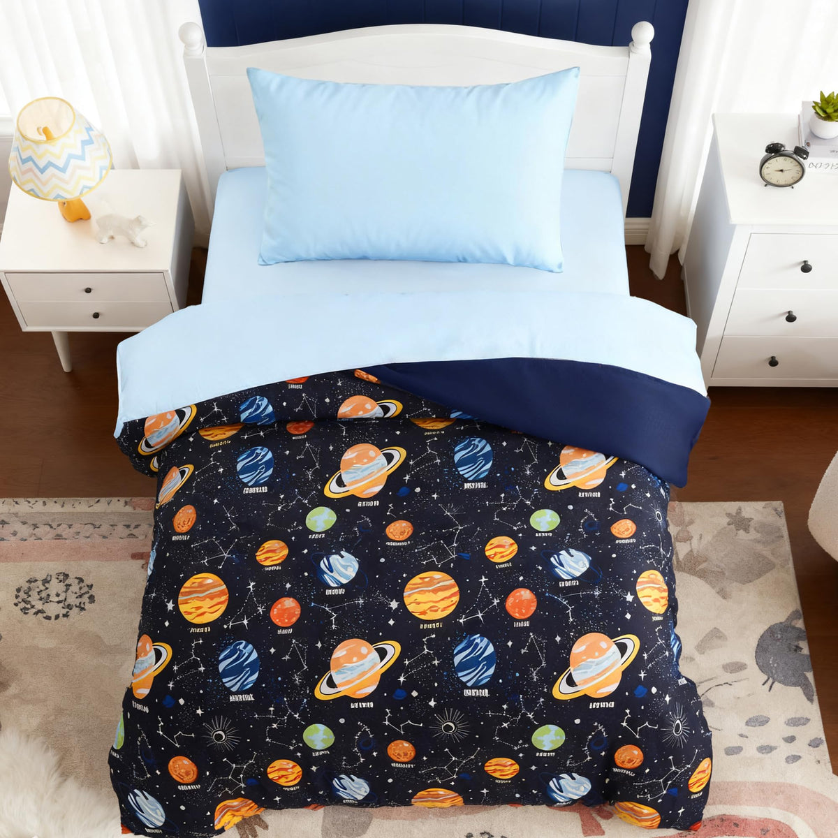 Boys Queen Size Bedding Set - 7 Pieces Space Kids Queen Comforter Set