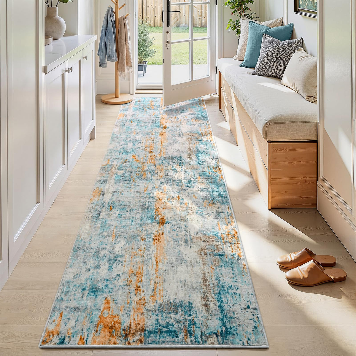 Living Room Rug 5x7 Gray Area Rug Machine Washable Boho Rug Non Slip Abstract Vintage Indoor Large Rugs for Bedroom, Classroom, College Dorm, Farmhouse, Dining Room, Kids Playroom