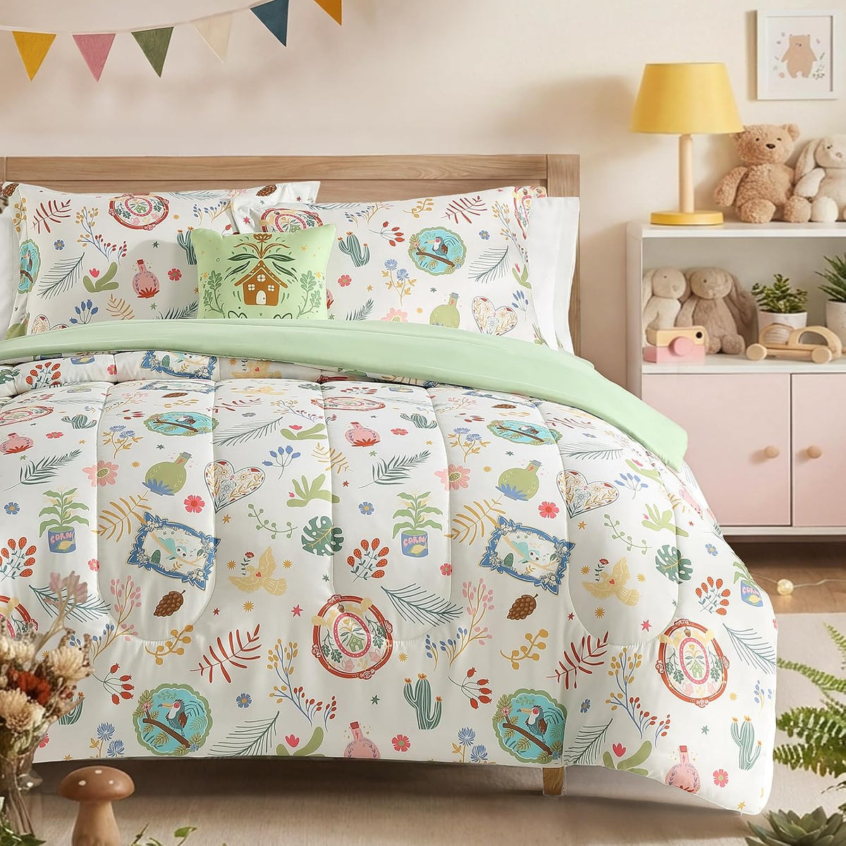 Twin Comforter Set for Girls - 3 Pieces Pink Rainbow Twin Bedding Sets