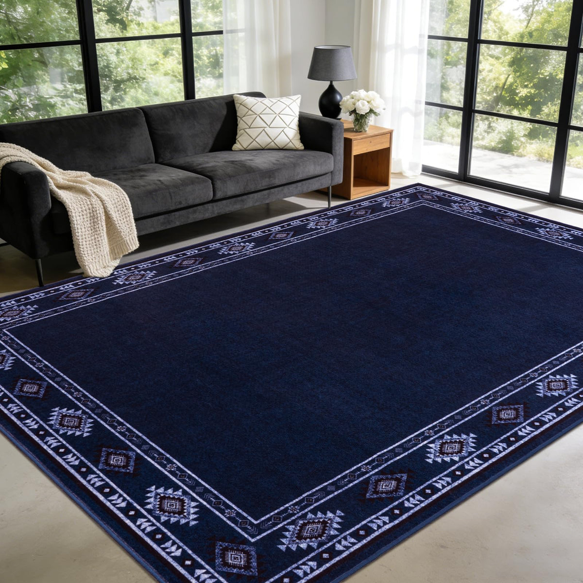 Large Geometric Area Rugs for Living Room Bedroom 4x6 Dark Grey Rug