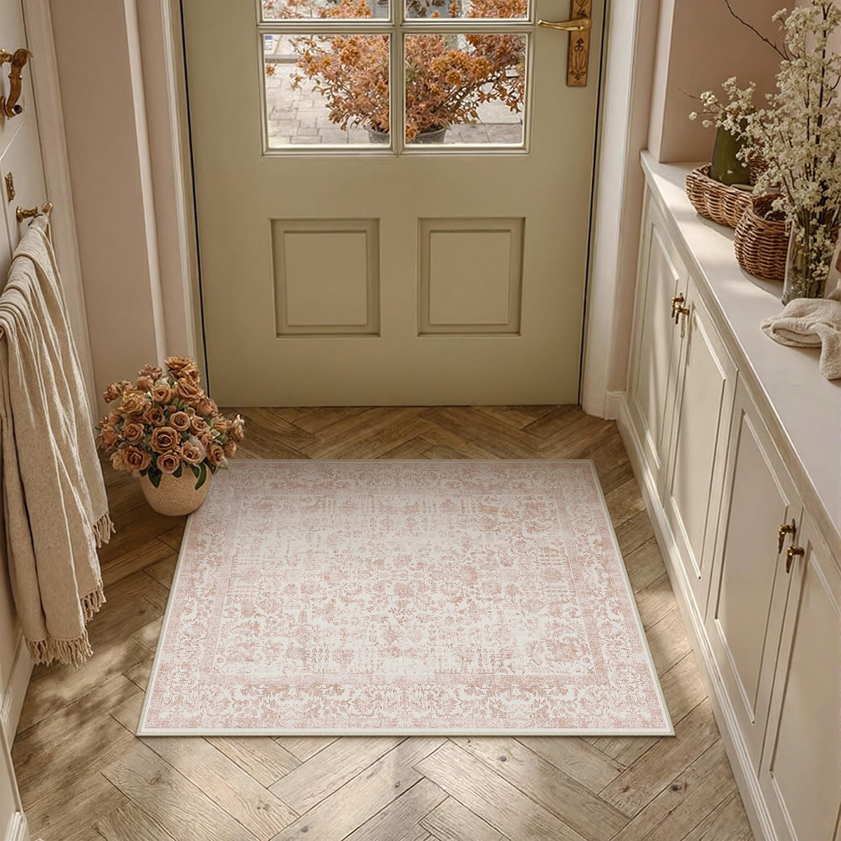 PureCozy Beige Area Rug 5x7 Vintage Farmhouse Floral