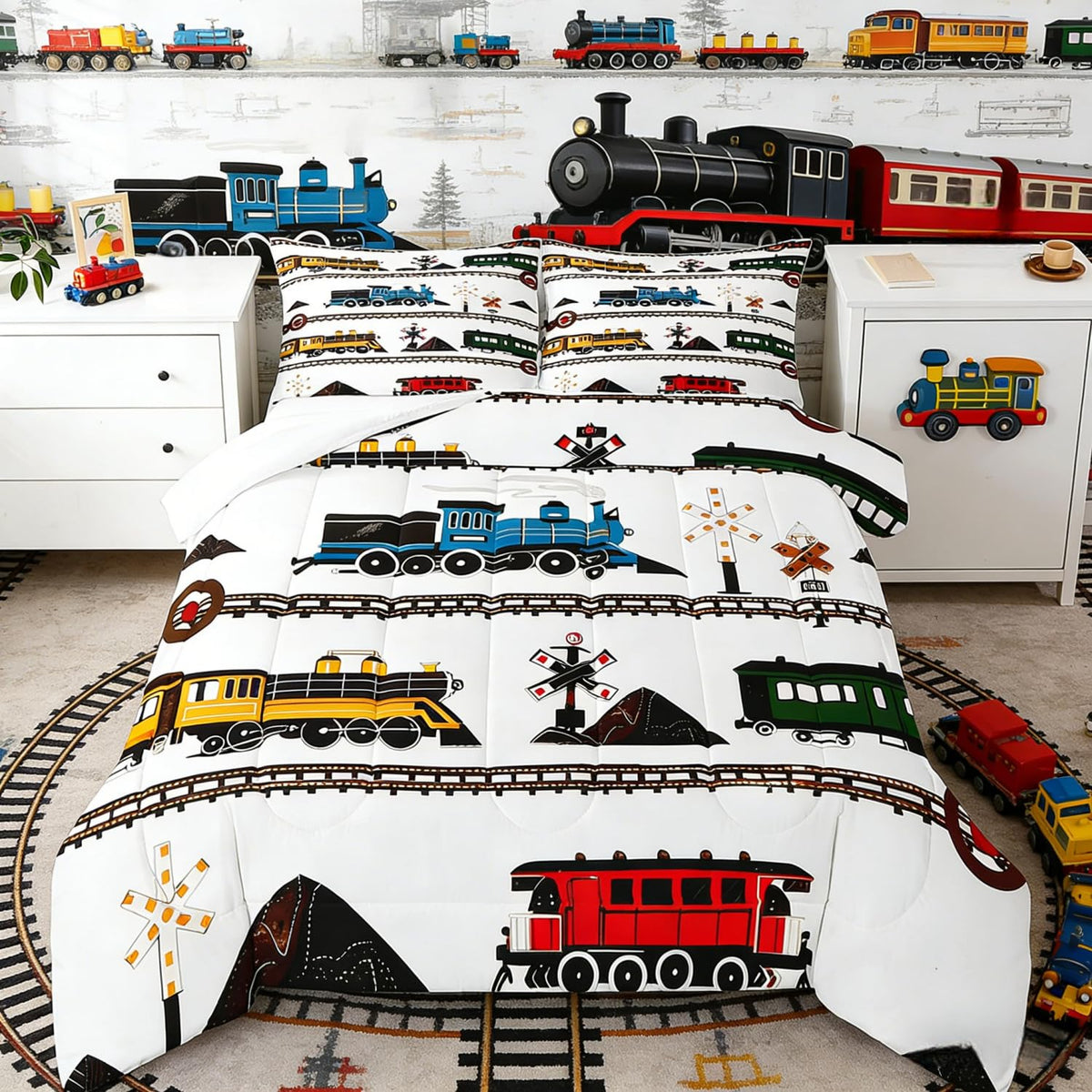 Erosebridal Cartoon Train Comforter Set Twin Kids Bedding for Boys Girls