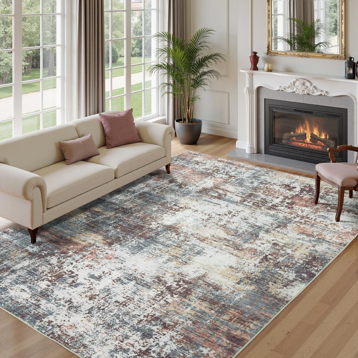 9x12 Area Rugs for Living Room, Large Washable Rug, Brown/Grey