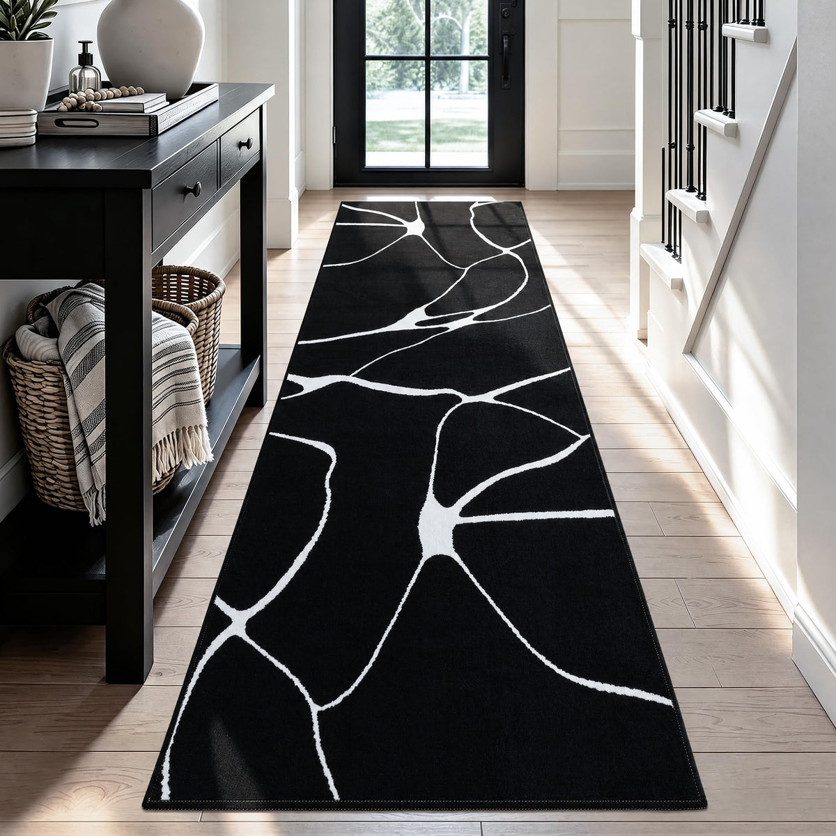 YIHOUSE 6x9 Washable Modern Abstract Black White Area Rug