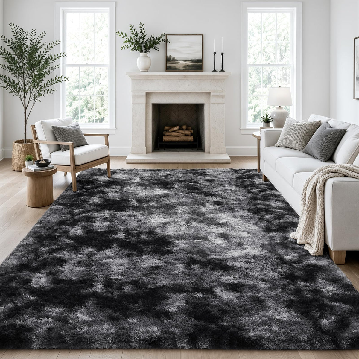 Ophanie Round Rugs 5Ft Ivory Circle Area Rug,Baby Nursery Living Room Bedroom Decor Circular Carpet 5 Foot,Fluffy Fuzzy Shag Plush Cream for Kids Boys Girls Teen with Over 99 pcs Pile fibers