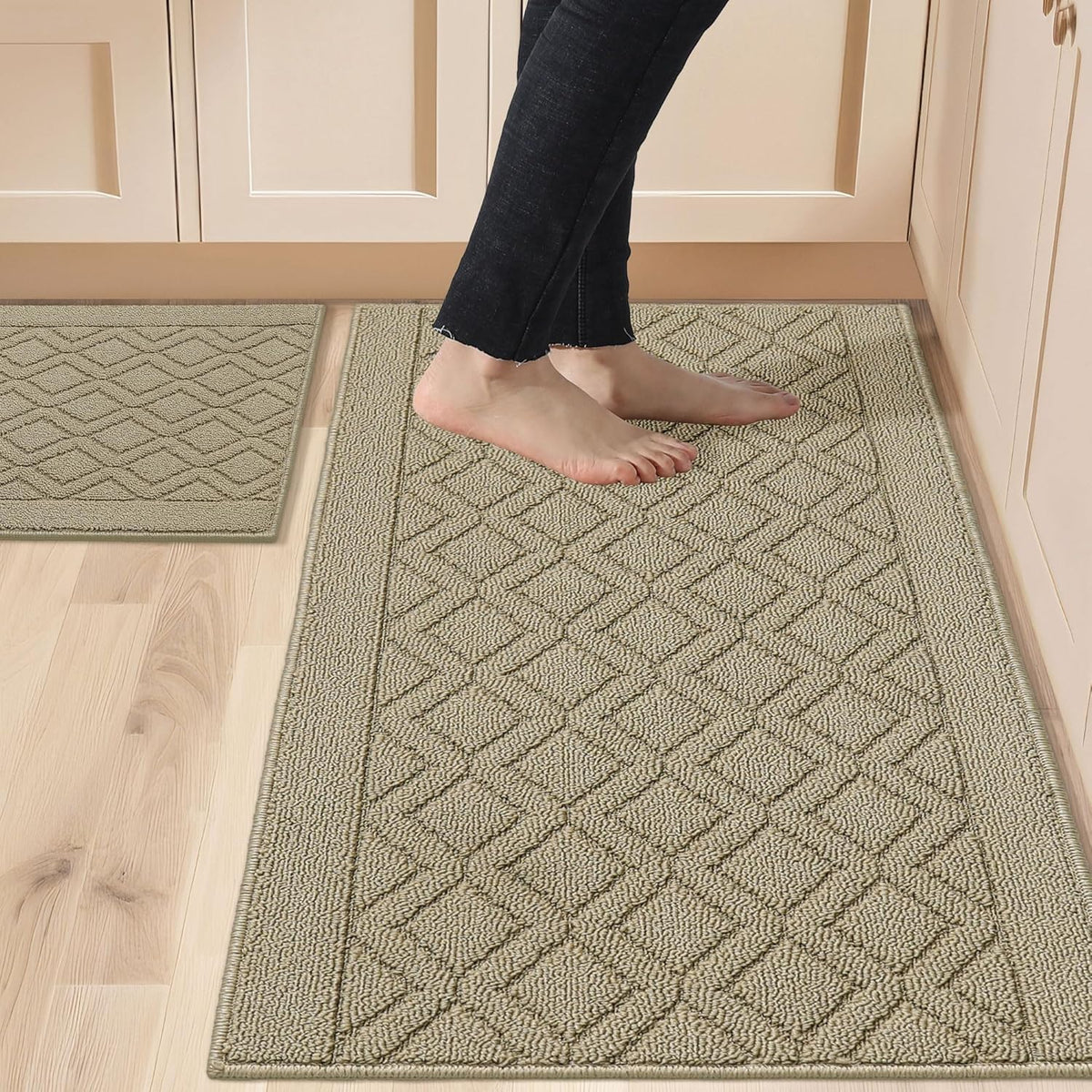 COSY HOMEER 48x20Inch/30X20Inch Kitchen Rug Mats,Grey