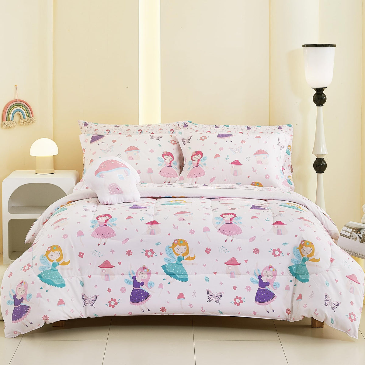 Mooreeke Full Size Comforter Sets for Girls Kids, 8 Pieces Bed in a Bag Pink Heart Bedding Comforter Sheet Set with Shams and Decorative Toy Pillow, Ultral Soft Microfiber Kids Bed Set
