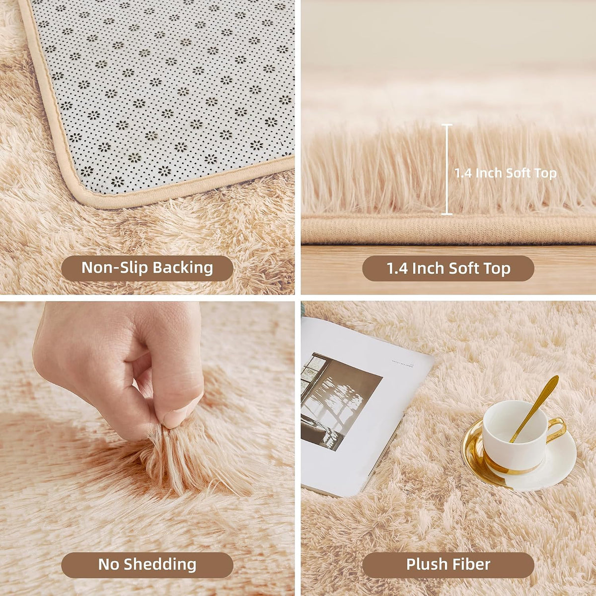 Litanika 4x6 Shag Area Rug for Bedroom, Tie-Dyed Beige Plush Rug