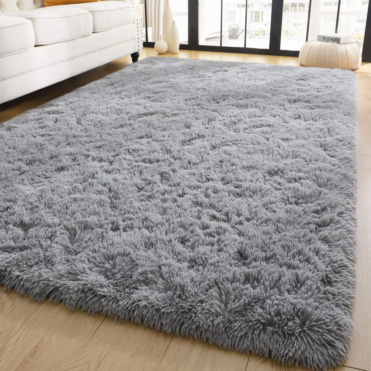 YJ.GWL Shag Runner Rug Non Slip for Bedroom Living Room Soft Small Rugs for Dorm, 2x6 Feet Grey Plush Carpet Runner for Nursery Dorm, Fuzzy Bedside Rug for Kids Boys Girls Room Home Decor