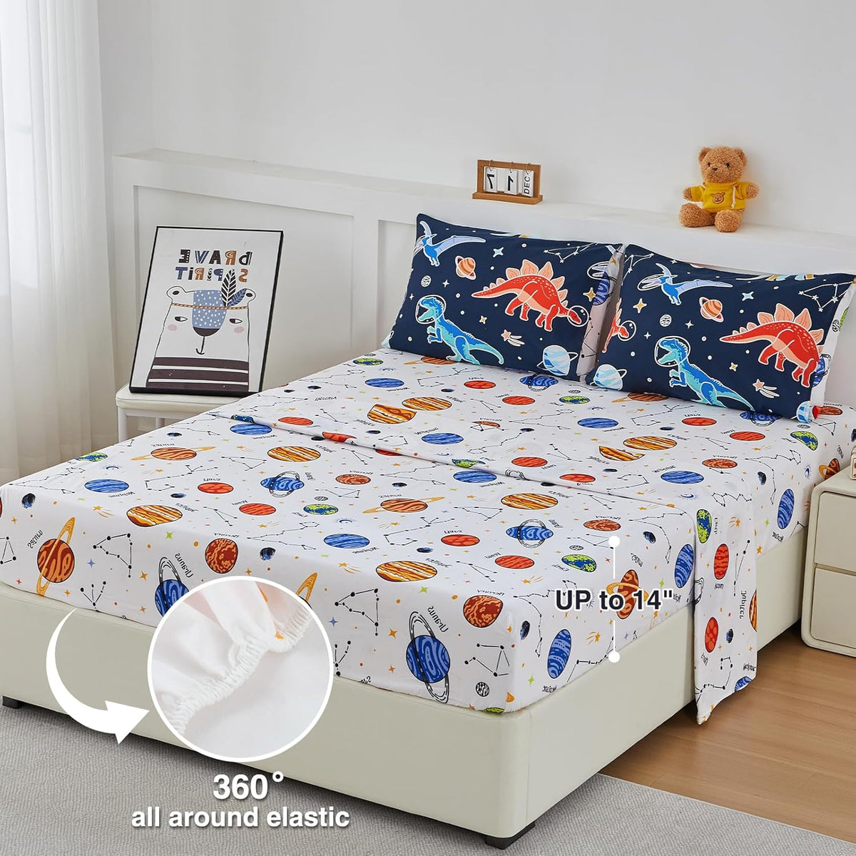 A Nice Night 5pc Glow in The Dark Dinosaur Kids Queen Comforter Sets