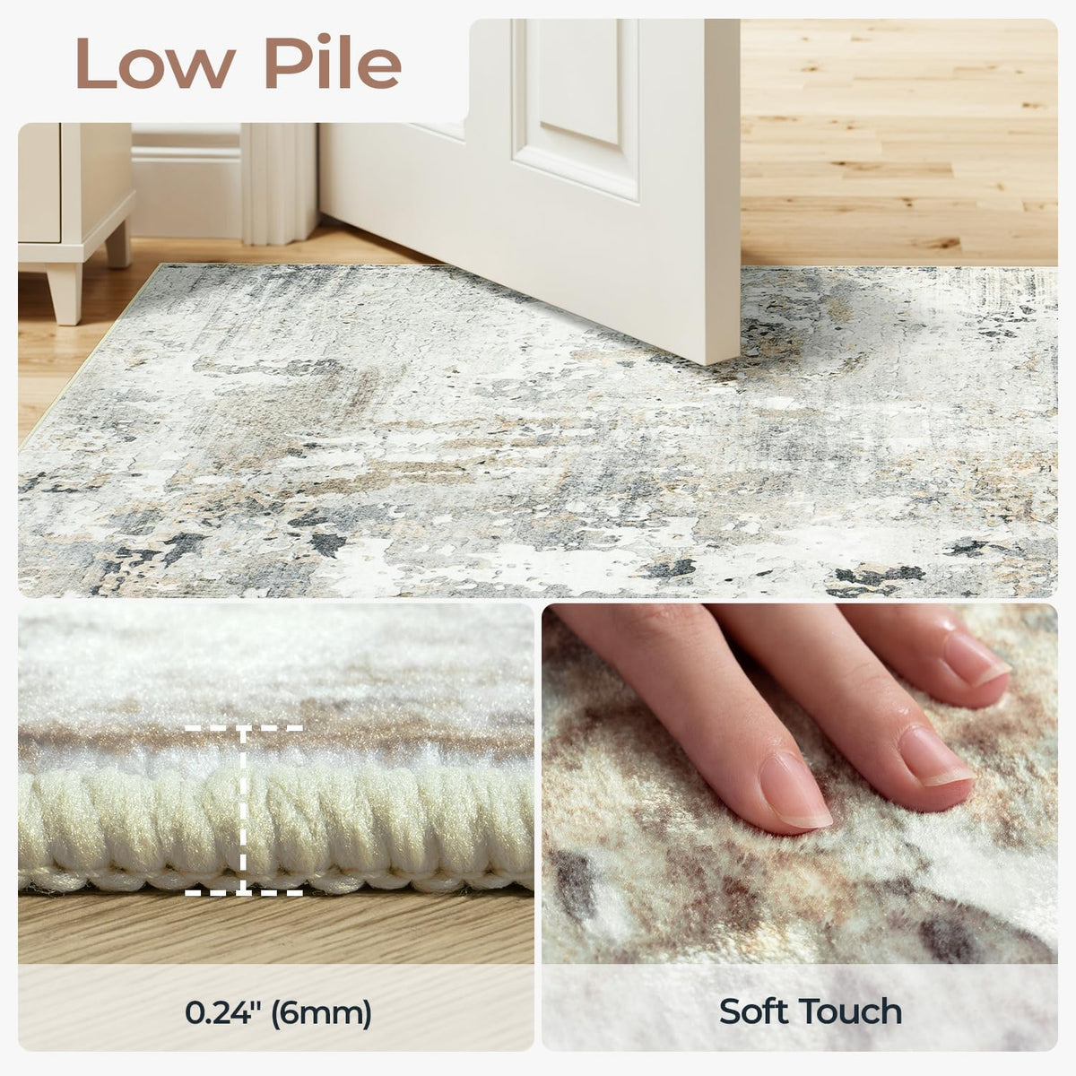 9x12 Area Rugs for Living Room, Large Washable Rug, Brown/Grey