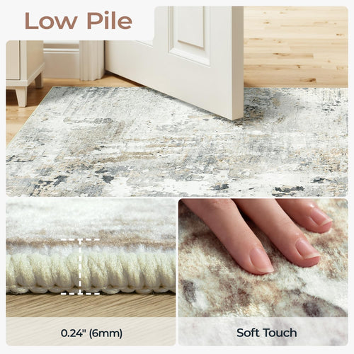 9x12 Area Rugs for Living Room, Large Washable Rug, Brown/Grey