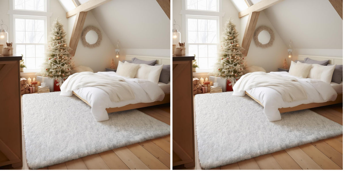 Ophanie Area Rugs for Bedroom, Christmas Upgrade Non-Slip Ivory Fluffy Soft Shag Living Room Carpet, Indoor Floor 4x6 Fuzzy Shaggy Plush Nursery Rug for Kids Dorm Decor with Over 99 pcs Pile fibers